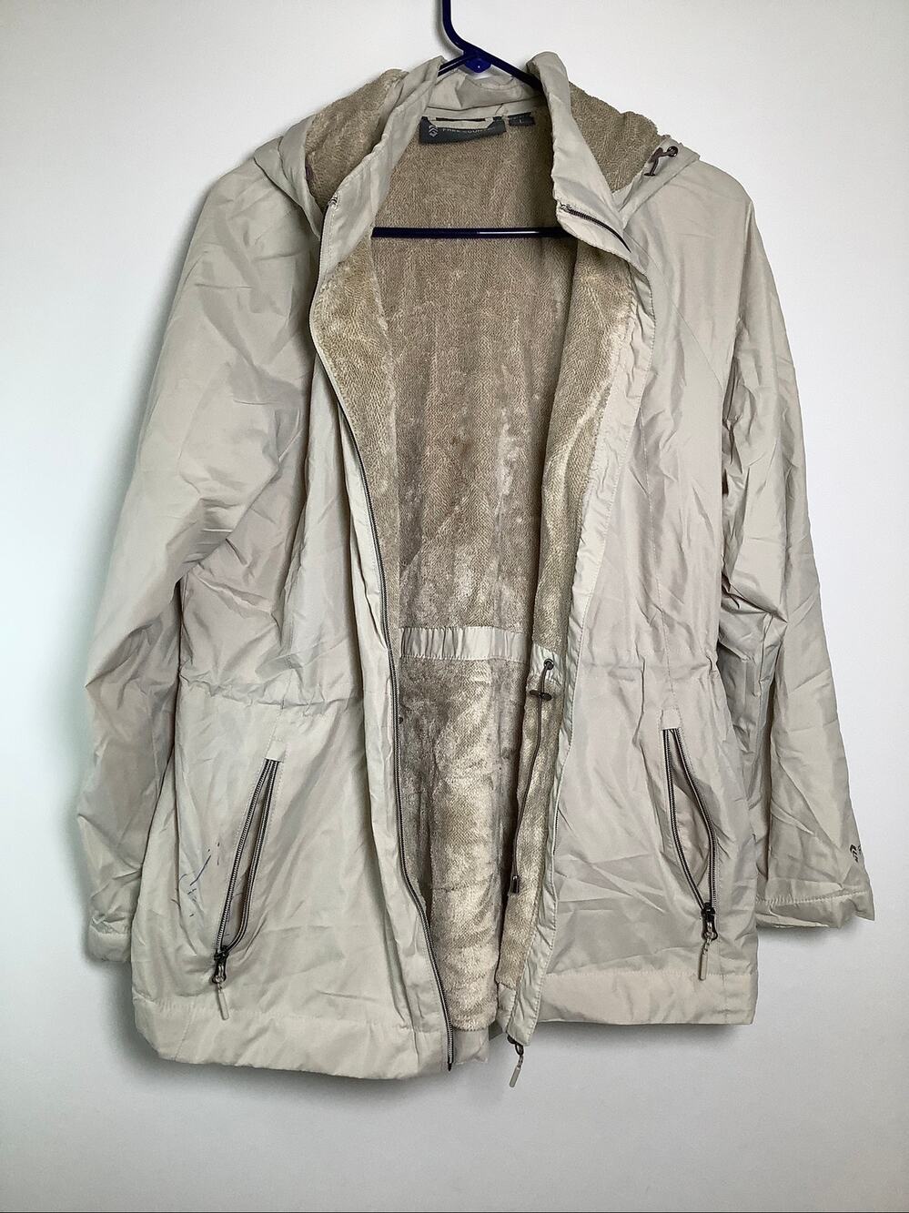 Free Country Women's L Beige Full-Zip Hooded Anorak Rain Jacket HR12-34